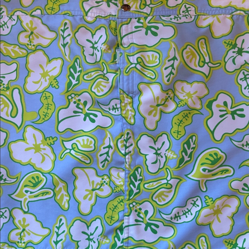 Blue Tropical Floral skirt with Lime Green & White Print reversible